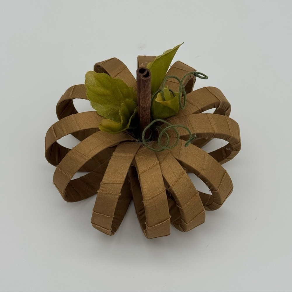 Satin Wrapped Pumpkin Decor Fall Decorations Autumn Halloween Brown Beige New - Picture 3 of 8